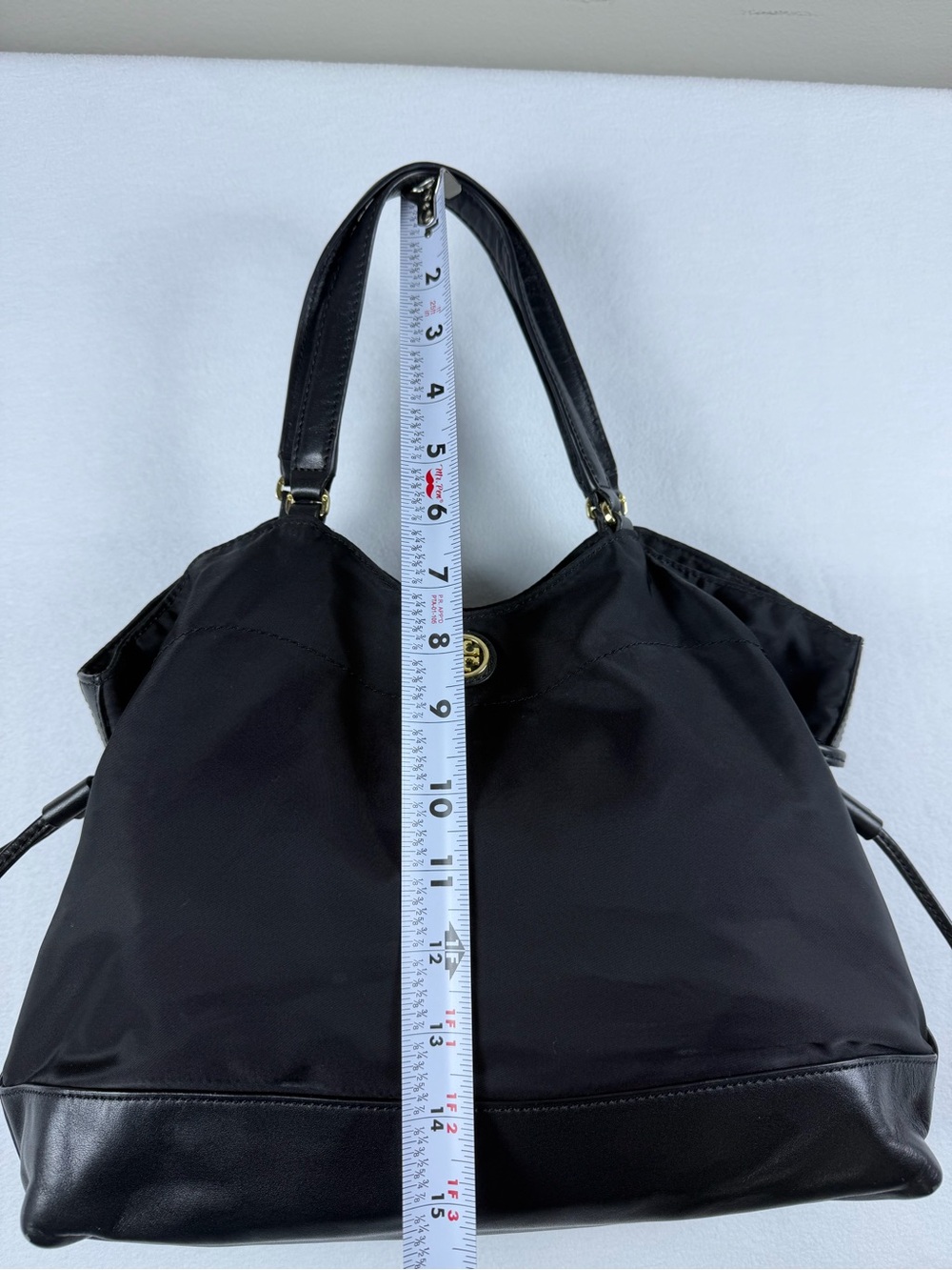 Tory Burch Black Nylon & Leather Drawstring Tote Shoulder Bag Gold Hardware - Picture 12 of 13